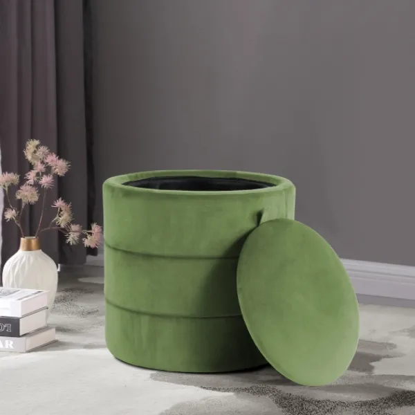 Benches & Ottomans-Kirkland's Home Round Velvet Storage Ottoman Green