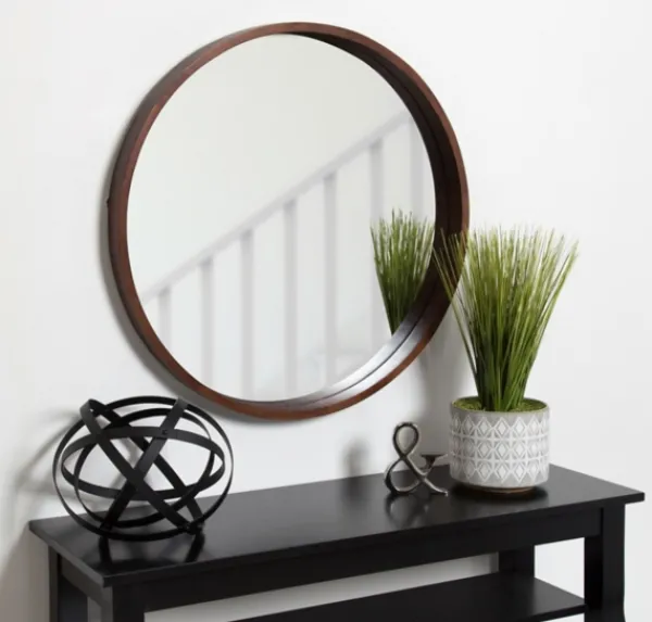 Decorative Mirrors-Kirkland's Home Round Walnut Wood Hutton Mirror Brown