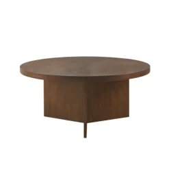 Coffee Tables-Kirkland's Home Round Walnut Wood Starburst Coffee Table Brown