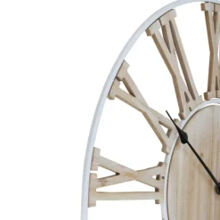 Clocks-Kirkland's Home Round White Metal And Wood Wall Clock
