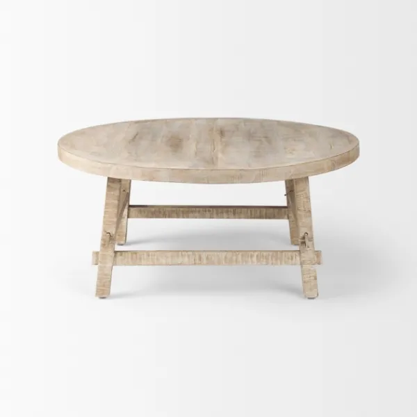 Coffee Tables-Kirkland's Home Round Whitewash Wood Modern Farmhouse Coffee Table White/Brown
