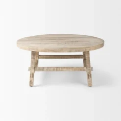Coffee Tables-Kirkland's Home Round Whitewash Wood Modern Farmhouse Coffee Table White/Brown