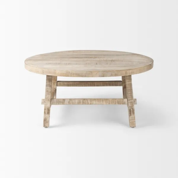 Coffee Tables-Kirkland's Home Round Whitewash Wood Modern Farmhouse Coffee Table White/Brown