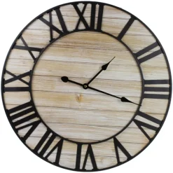 Clocks-Kirkland's Home Round Whitewashed Metal Frame Wall Clock