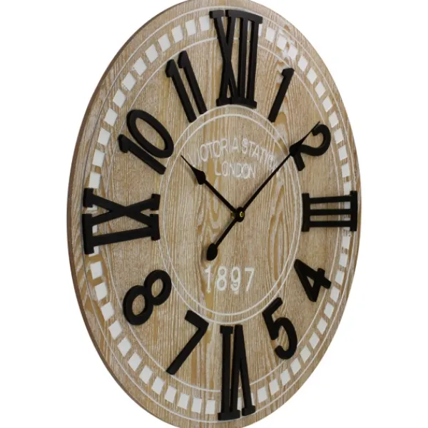 Clocks-Kirkland's Home Round Whitewashed Wood Wall Clock