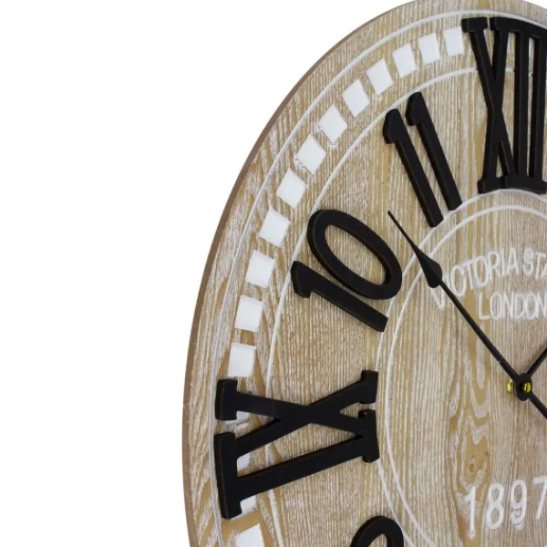 Clocks-Kirkland's Home Round Whitewashed Wood Wall Clock