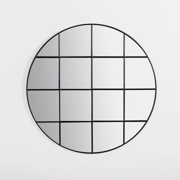 Decorative Mirrors-Kirkland's Home Round Windowpane Wall Mirror Black