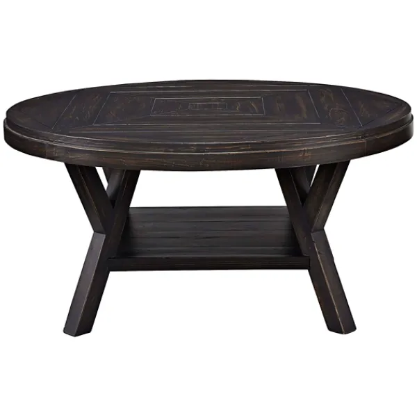 Coffee Tables-Kirkland's Home Round Wood Flared Base Coffee Table Black