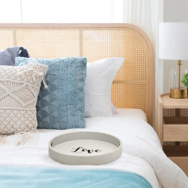 Decorative Trays-Kirkland's Home Round Wood Love Tray Gray