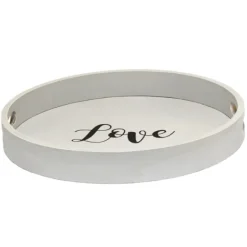 Decorative Trays-Kirkland's Home Round Wood Love Tray Gray