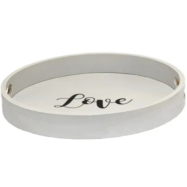 Decorative Trays-Kirkland's Home Round Wood Love Tray Gray