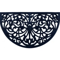 Doormats-Kirkland's Home Rubber Halfmoon Flower Doormat Black