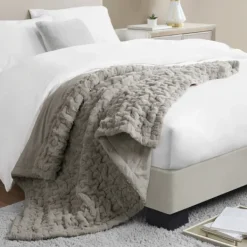 Blankets & Throws-Kirkland's Home Ruched Faux Fur Throw Gray