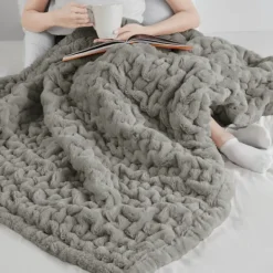 Blankets & Throws-Kirkland's Home Ruched Faux Fur Throw Gray