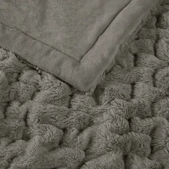 Blankets & Throws-Kirkland's Home Ruched Faux Fur Throw Gray