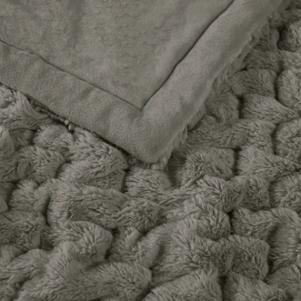Blankets & Throws-Kirkland's Home Ruched Faux Fur Throw Gray