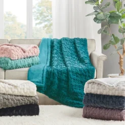 Blankets & Throws-Kirkland's Home Ruched Faux Fur Throw Gray
