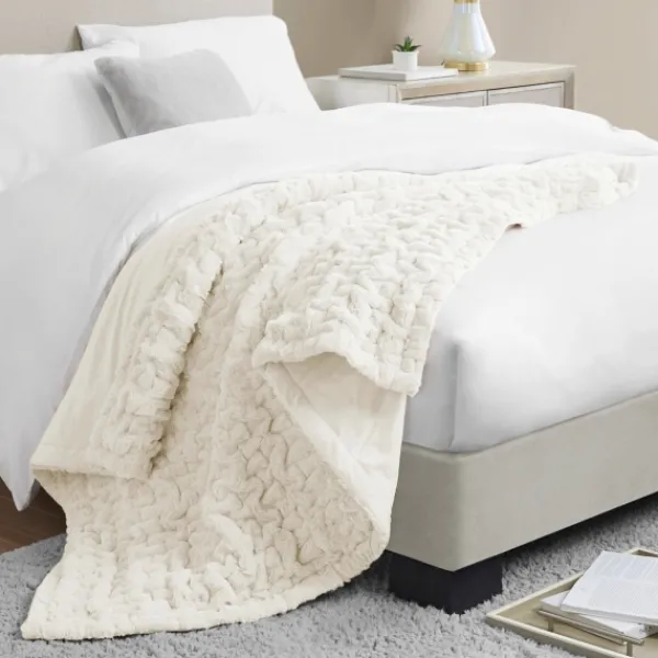 Blankets & Throws-Kirkland's Home Ruched Fur Throw Ivory