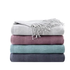 Blankets & Throws-Kirkland's Home Ruched Throw Blanket With Fringe Gray