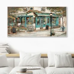 Framed Art-Kirkland's Home Rue Du Jardin Corner Bistro Framed Wall Art Tan/Blue/Green