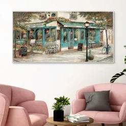 Framed Art-Kirkland's Home Rue Du Jardin Corner Bistro Framed Wall Art Tan/Blue/Green