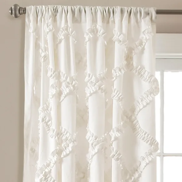 Curtains & Drapes-Kirkland's Home Ruffle Diamond Curtain Panel Set, 84 In. White