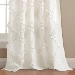 Curtains & Drapes-Kirkland's Home Ruffle Diamond Curtain Panel Set, 84 In. White