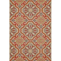 Outdoor Rugs-Kirkland's Home Rust Boho Ikat Indoor/Outdoor Area Rug, 5X7 Red