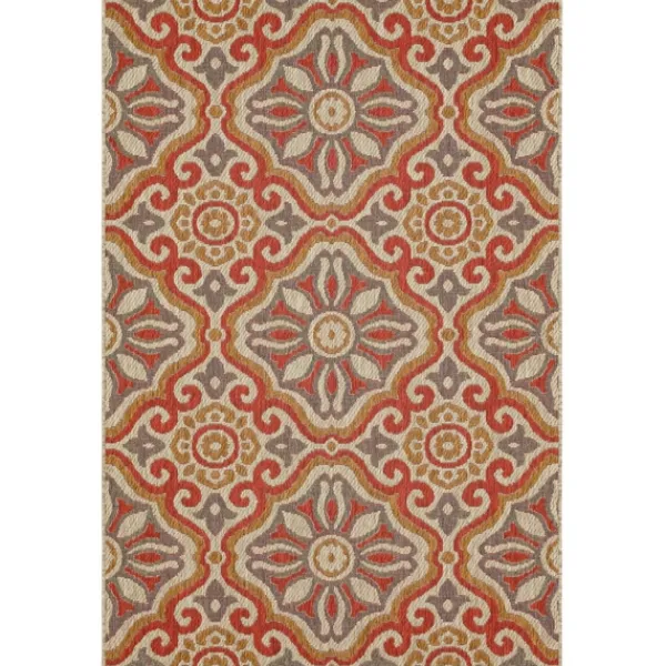Outdoor Rugs-Kirkland's Home Rust Boho Ikat Indoor/Outdoor Area Rug, 5X7 Red