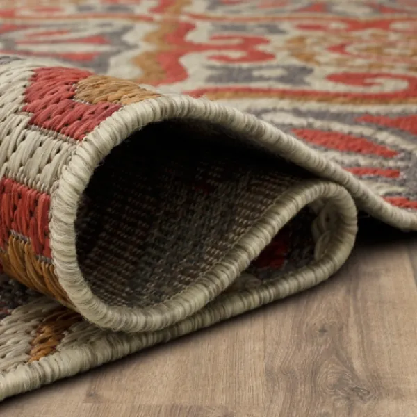 Outdoor Rugs-Kirkland's Home Rust Boho Ikat Indoor/Outdoor Area Rug, 5X7 Red