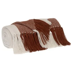 Blankets & Throws-Kirkland's Home Rust Chalet Striped Fringe Throw Red/White