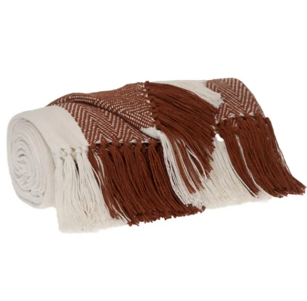 Blankets & Throws-Kirkland's Home Rust Chalet Striped Fringe Throw Red/White