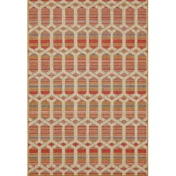 Outdoor Rugs-Kirkland's Home Rust Geo Ikat Outdoor Area Rug, 5X7 Red/Tan