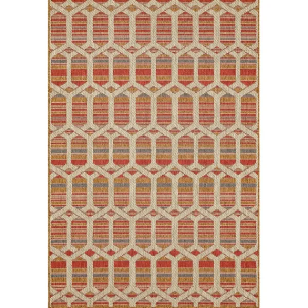 Outdoor Rugs-Kirkland's Home Rust Geo Ikat Outdoor Area Rug, 5X7 Red/Tan
