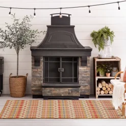 Outdoor Rugs-Kirkland's Home Rust Geo Ikat Outdoor Area Rug, 5X7 Red/Tan