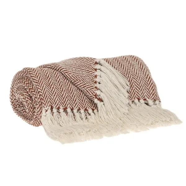Blankets & Throws-Kirkland's Home Rust Hand Loomed Herringbone Throw Red