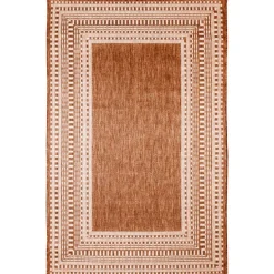 Outdoor Rugs-Kirkland's Home Rust Linear Macy Indoor/Outdoor Area Rug, 4X7 Orange