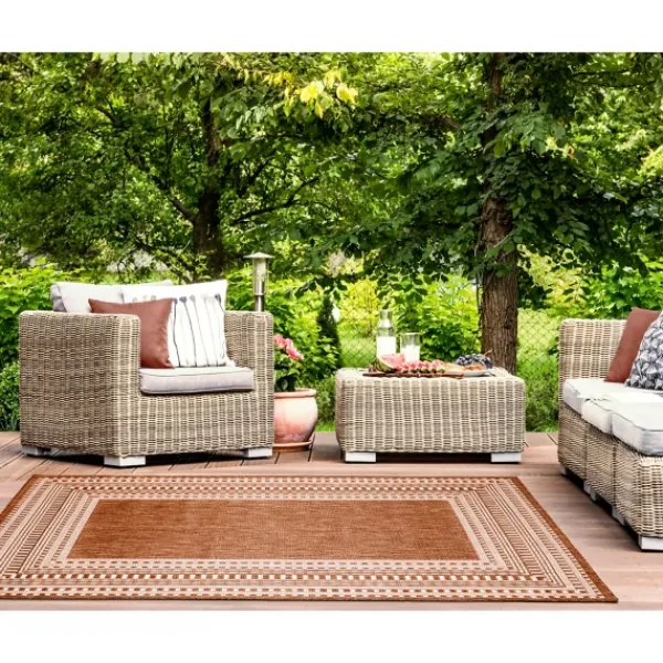 Outdoor Rugs-Kirkland's Home Rust Linear Macy Indoor/Outdoor Area Rug, 4X7 Orange
