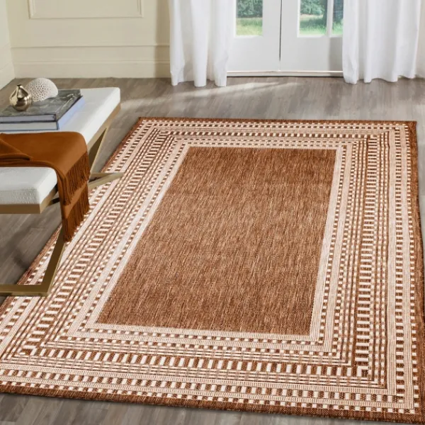 Outdoor Rugs-Kirkland's Home Rust Linear Macy Indoor/Outdoor Area Rug, 6X9 Orange
