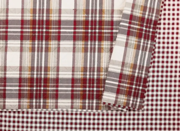 Quilts-Kirkland's Home Rust Plaid Camden King 3-Pc. Quilt Set Red/Gray/Ivory
