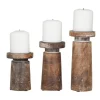 Candle Holders-Kirkland's Home Rust Rustic Mango Wood 3-Pc. Candle Holder Set White/Brown