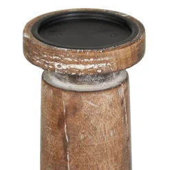 Candle Holders-Kirkland's Home Rust Rustic Mango Wood 3-Pc. Candle Holder Set White/Brown
