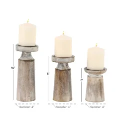 Candle Holders-Kirkland's Home Rust Rustic Mango Wood 3-Pc. Candle Holder Set White/Brown