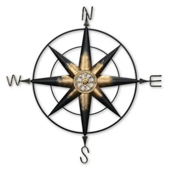 Wall Plaques-Kirkland's Home Rusted Metal Compass Wall Plaque Gold/Black