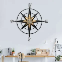 Wall Plaques-Kirkland's Home Rusted Metal Compass Wall Plaque Gold/Black
