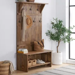 Entryway Furniture-Kirkland's Home Rustic Acacia Wood Hall Tree