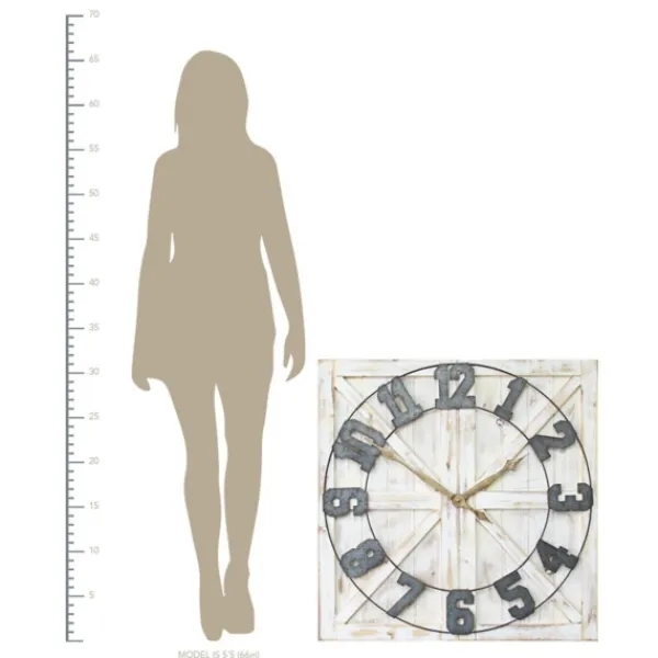 Clocks-Kirkland's Home Rustic Farmhouse White Square Wall Clock