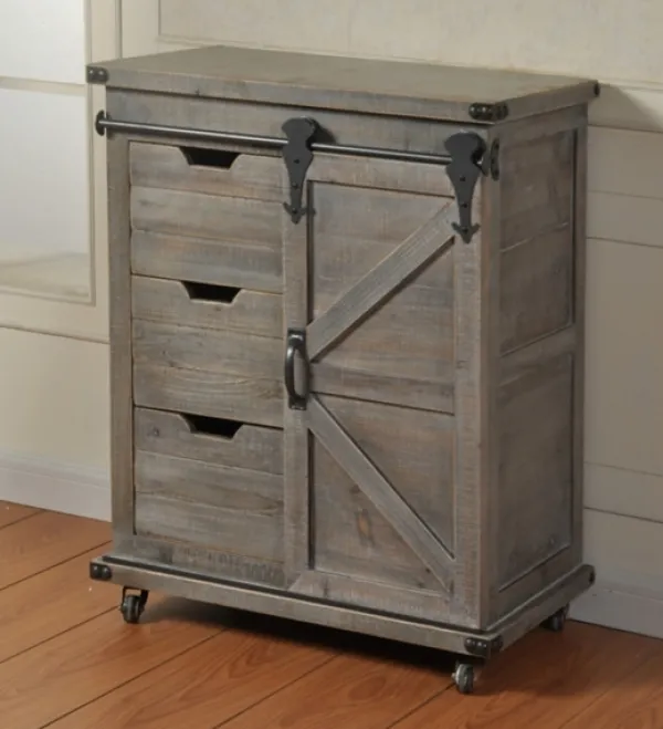 Cabinets & Sideboards-Kirkland's Home Rustic Fir Wood Rolling Barn Door Cabinet Gray