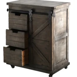 Cabinets & Sideboards-Kirkland's Home Rustic Fir Wood Rolling Barn Door Cabinet Gray