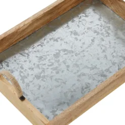 Decorative Trays-Kirkland's Home Rustic Galvanized 3-Pc. Decorative Tray Set Silver/Tan/Brown